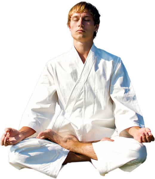 Martial Arts Lessons for Adults in Broomfield CO - Young Man Thinking and Meditating in White