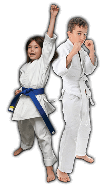 Martial Arts Lessons for Kids in Broomfield CO - Happy Blue Belt Girl and Focused Boy Banner